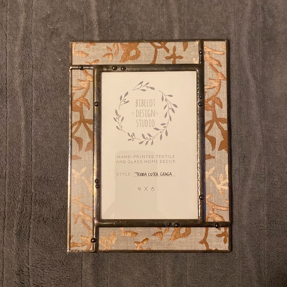 Handcrafted glass & metal picture frame. New in box.